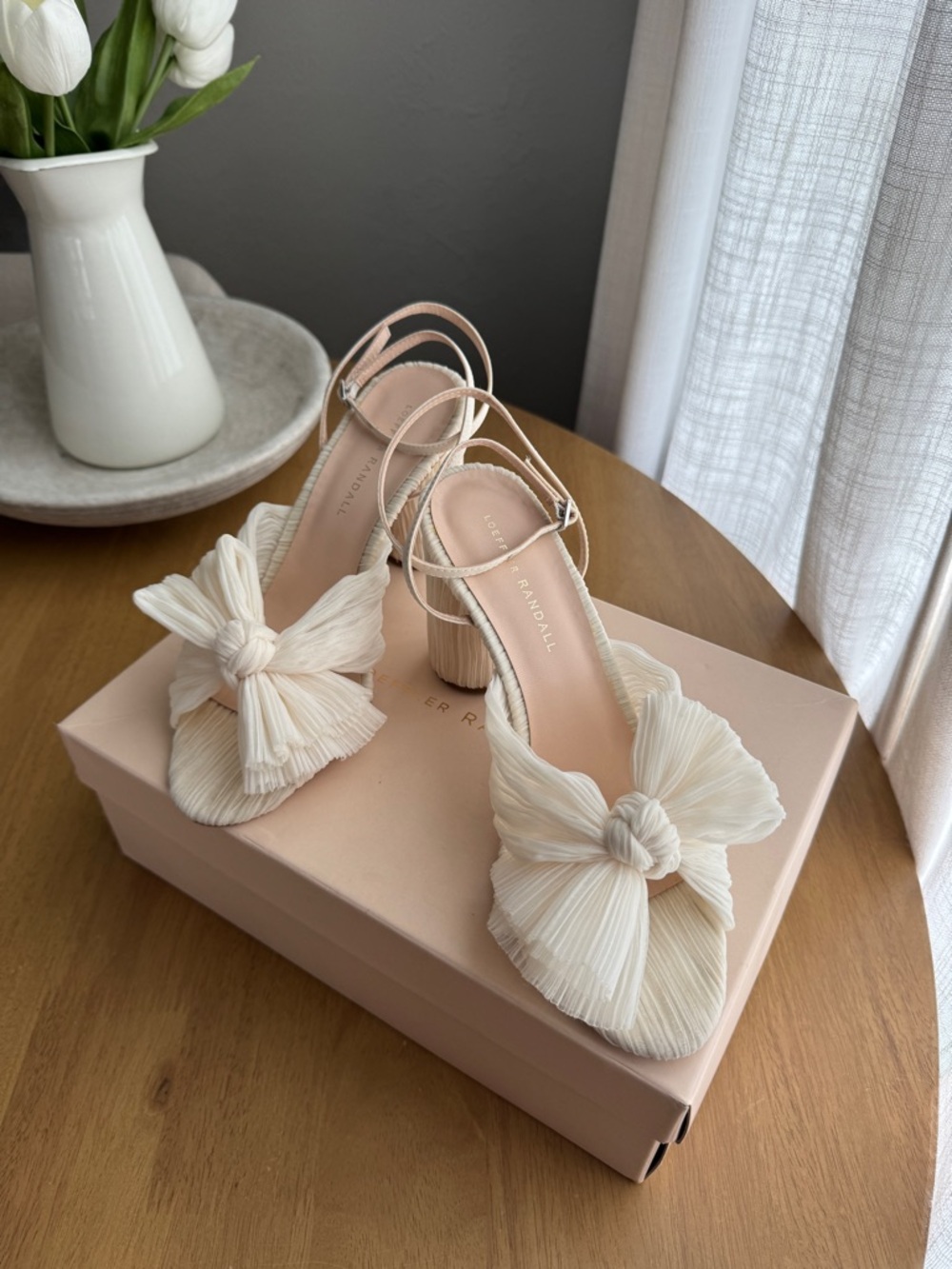 Loeffler Randall Camellia Fabric Bow Ankle Strap Dress Sandals - Pearl (Ivory) 8